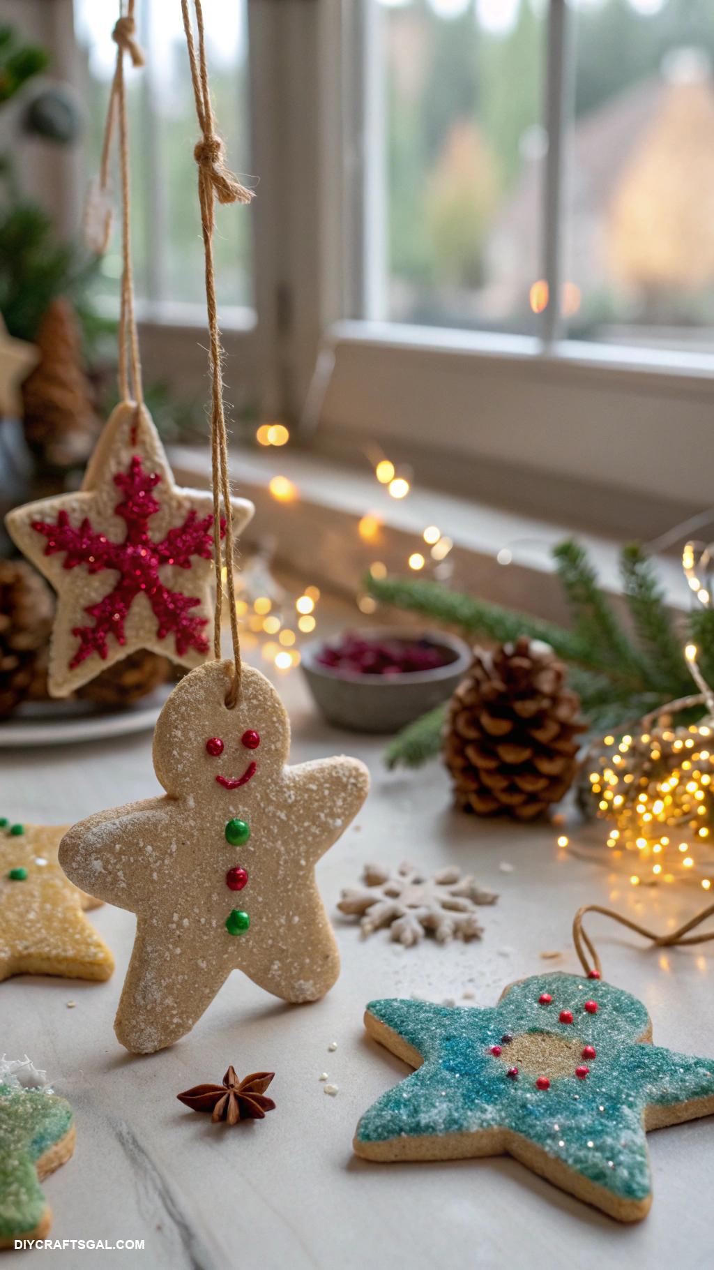 homemade christmas decorations Salt dough ornaments with glitter