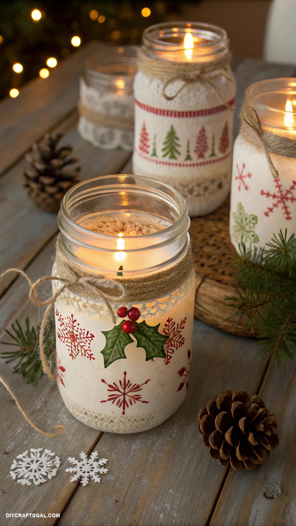 homemade christmas decorations Upcycled mason jar candle holders