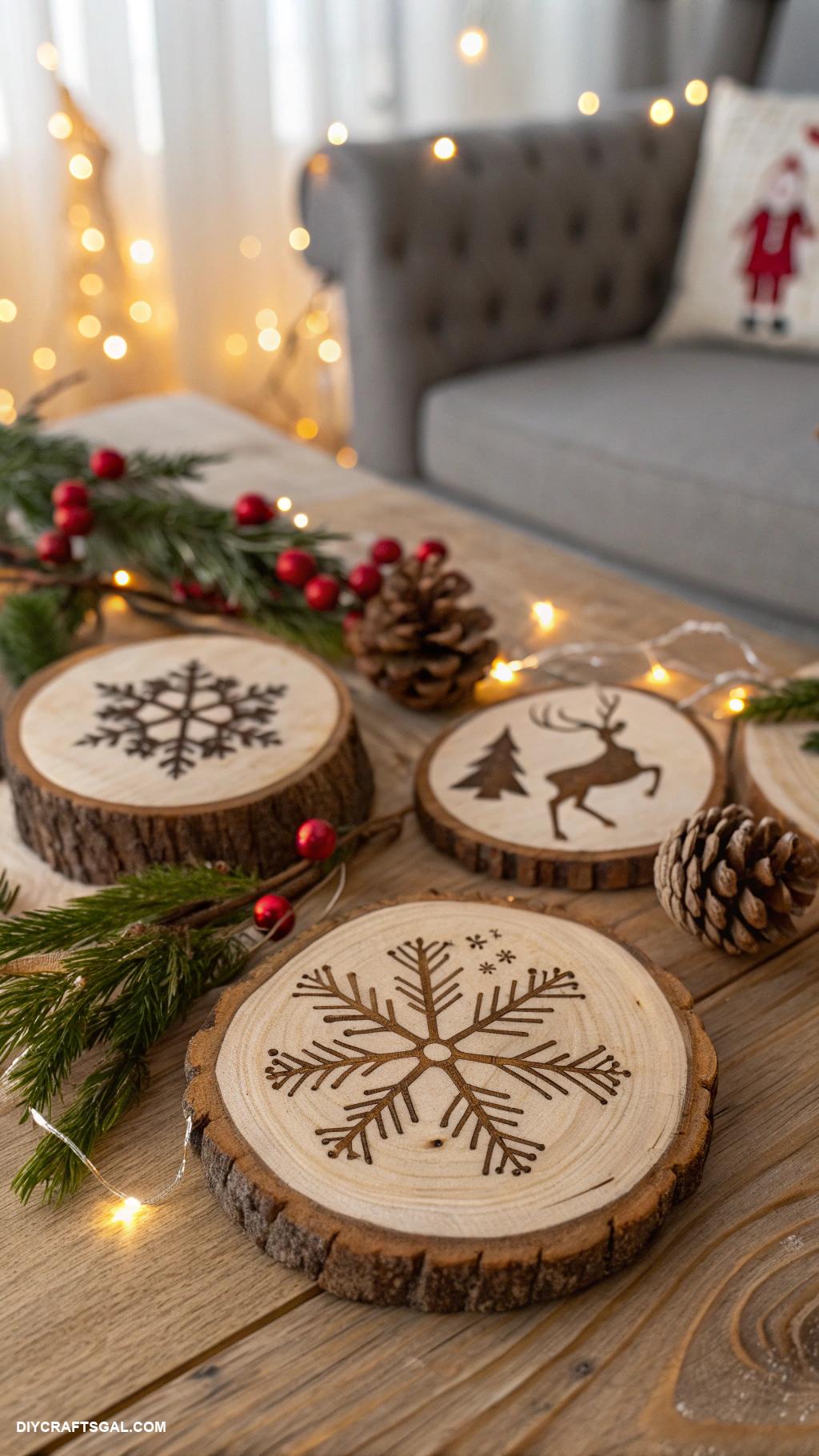 homemade christmas gifts DIY wooden coasters with unique designs