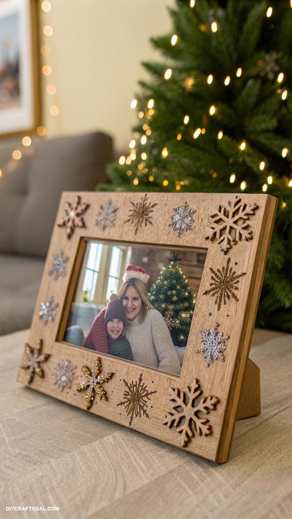 homemade christmas ornaments Holiday themed photo frame with glitter