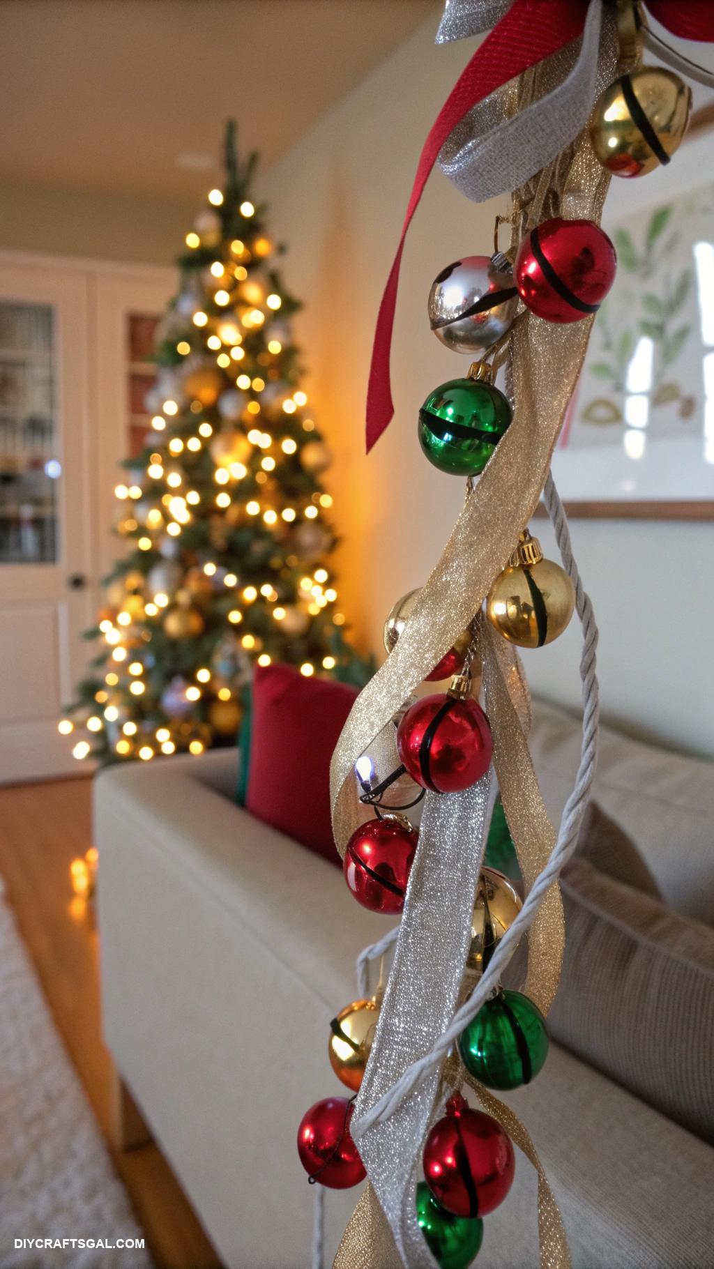 homemade christmas ornaments Jingle bell and ribbon garland