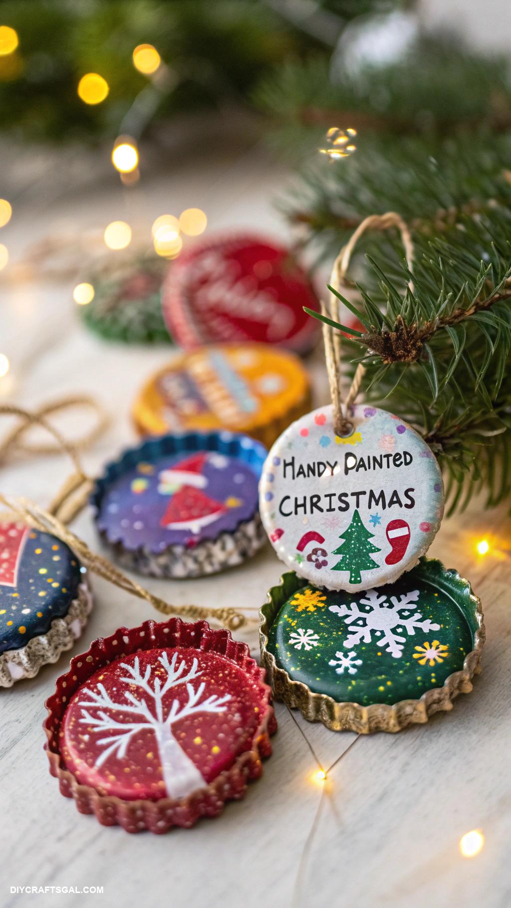 homemade christmas ornaments Recycled bottle cap Christmas decorations