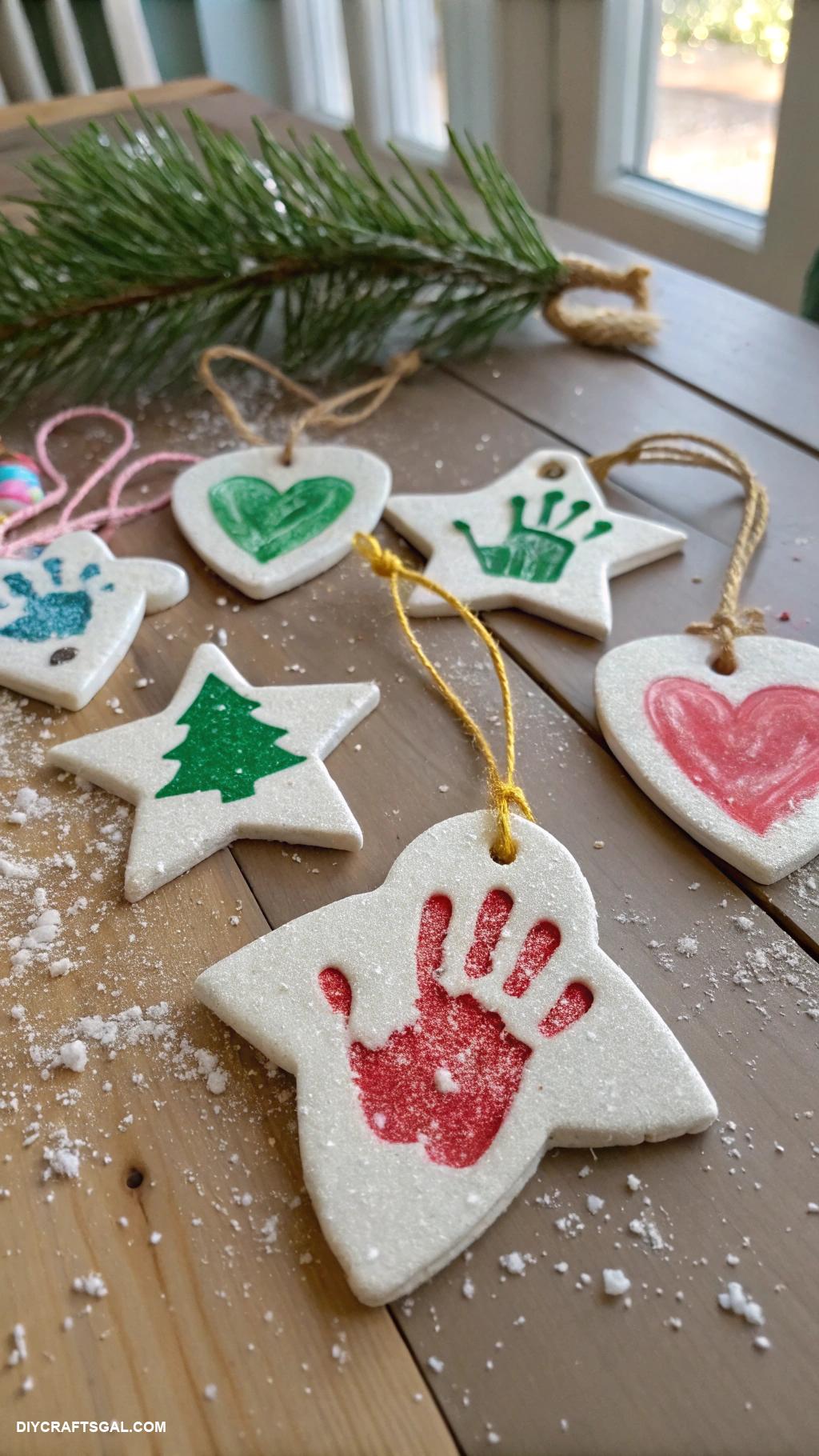 homemade christmas ornaments Salt dough ornaments with family handprints