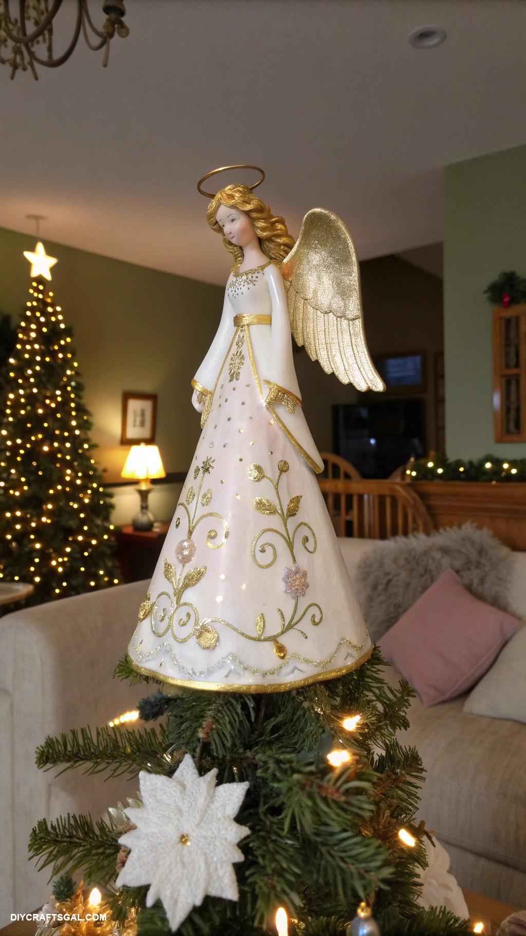 tree topper ideas Hand painted ceramic angel with golden accents
