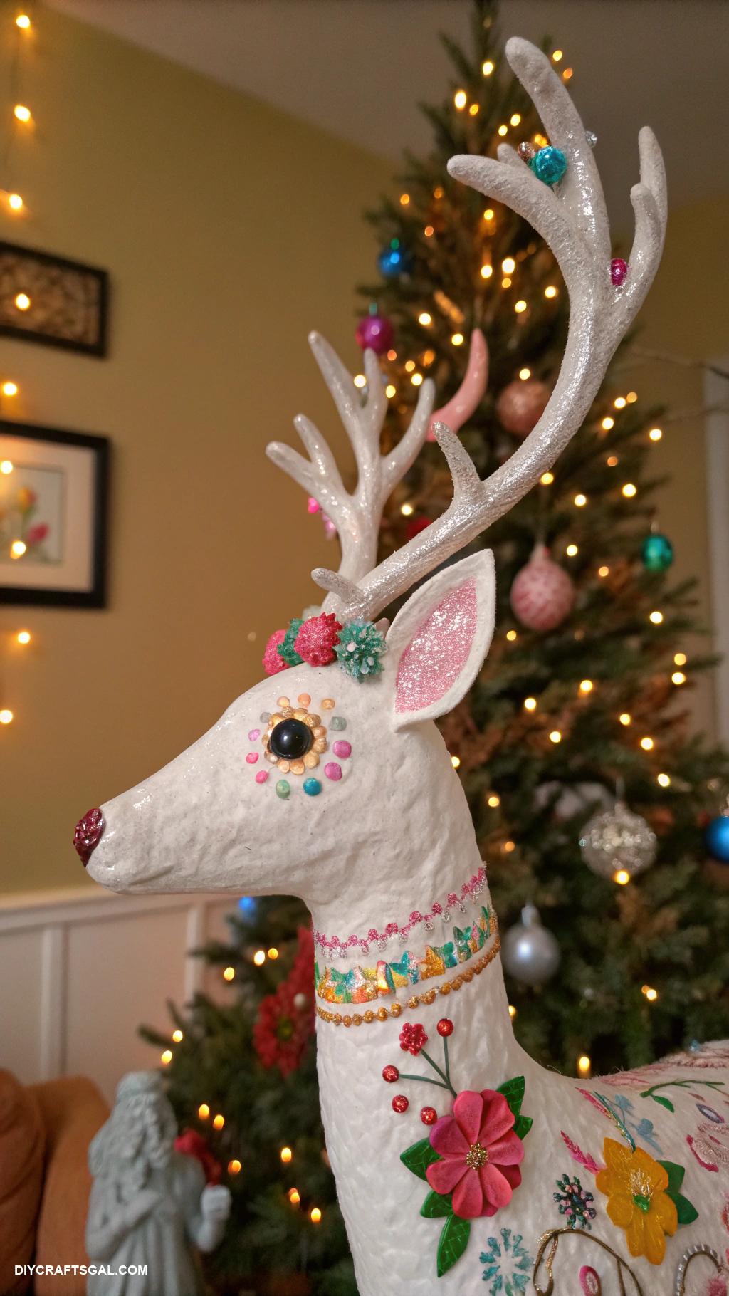 tree topper ideas Paper mache reindeer with colorful embellishments