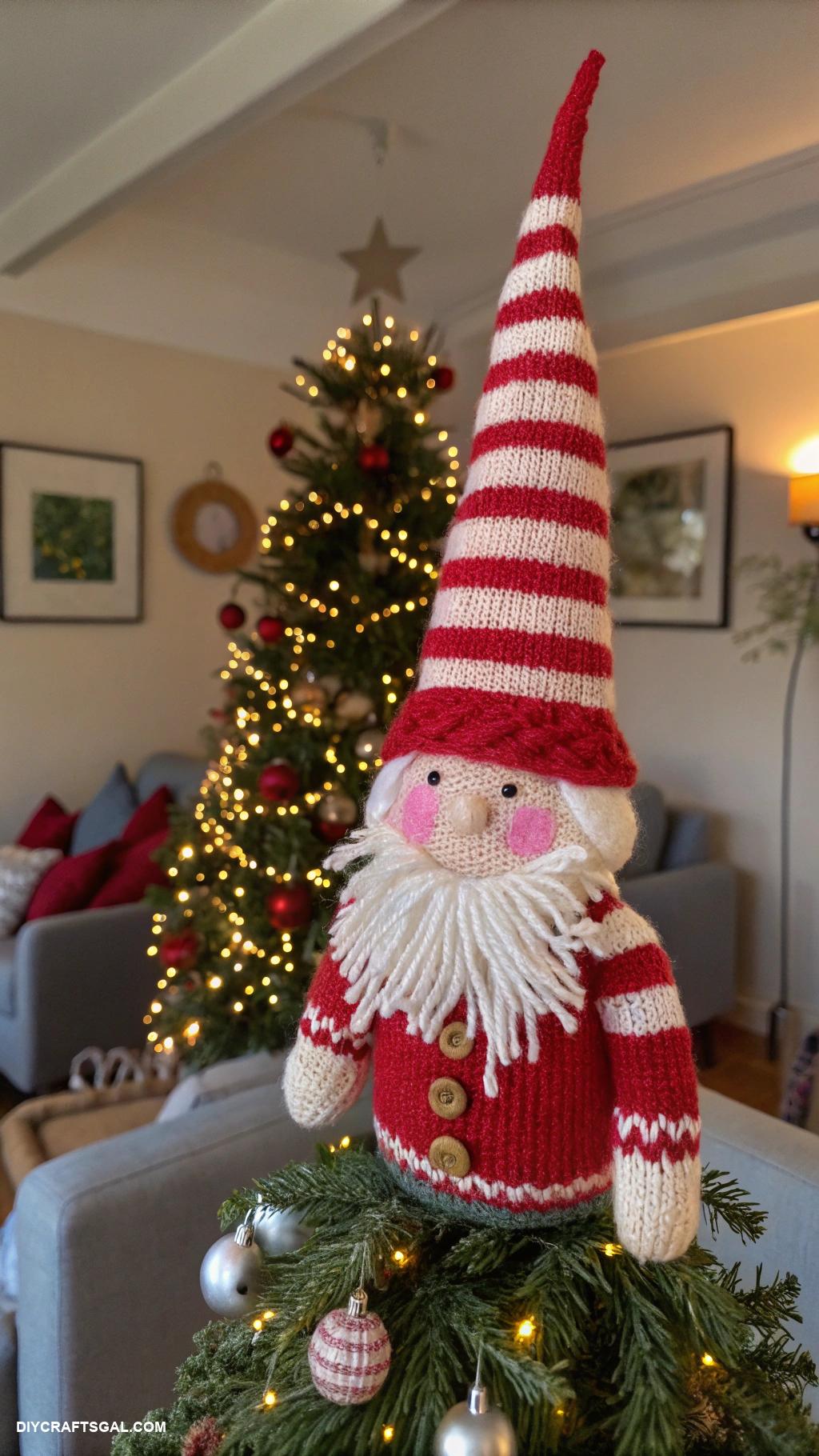 tree topper ideas Whimsical knitted gnome for festive cheer