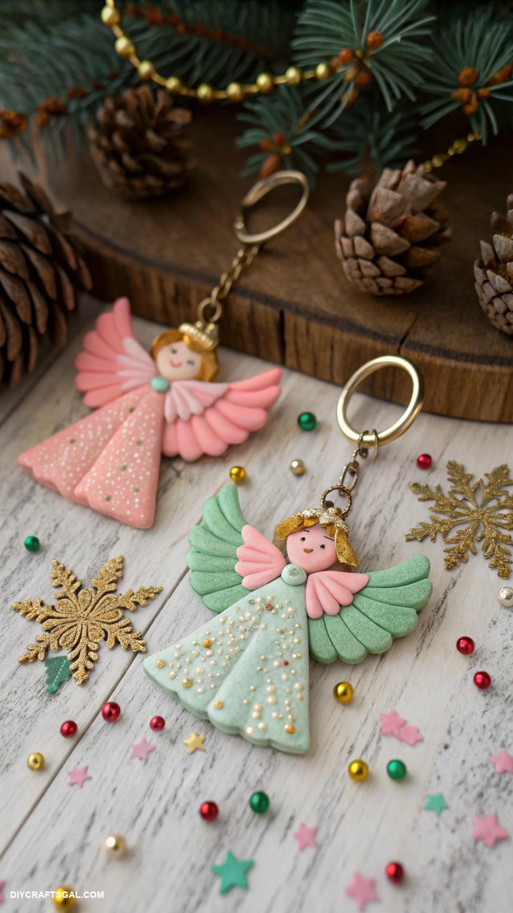 christmas angel crafts Clay angel keychains with festive colors
