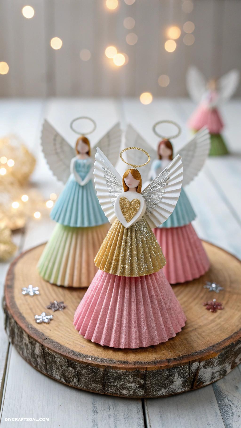 christmas angel crafts Cupcake liner angels for table decor