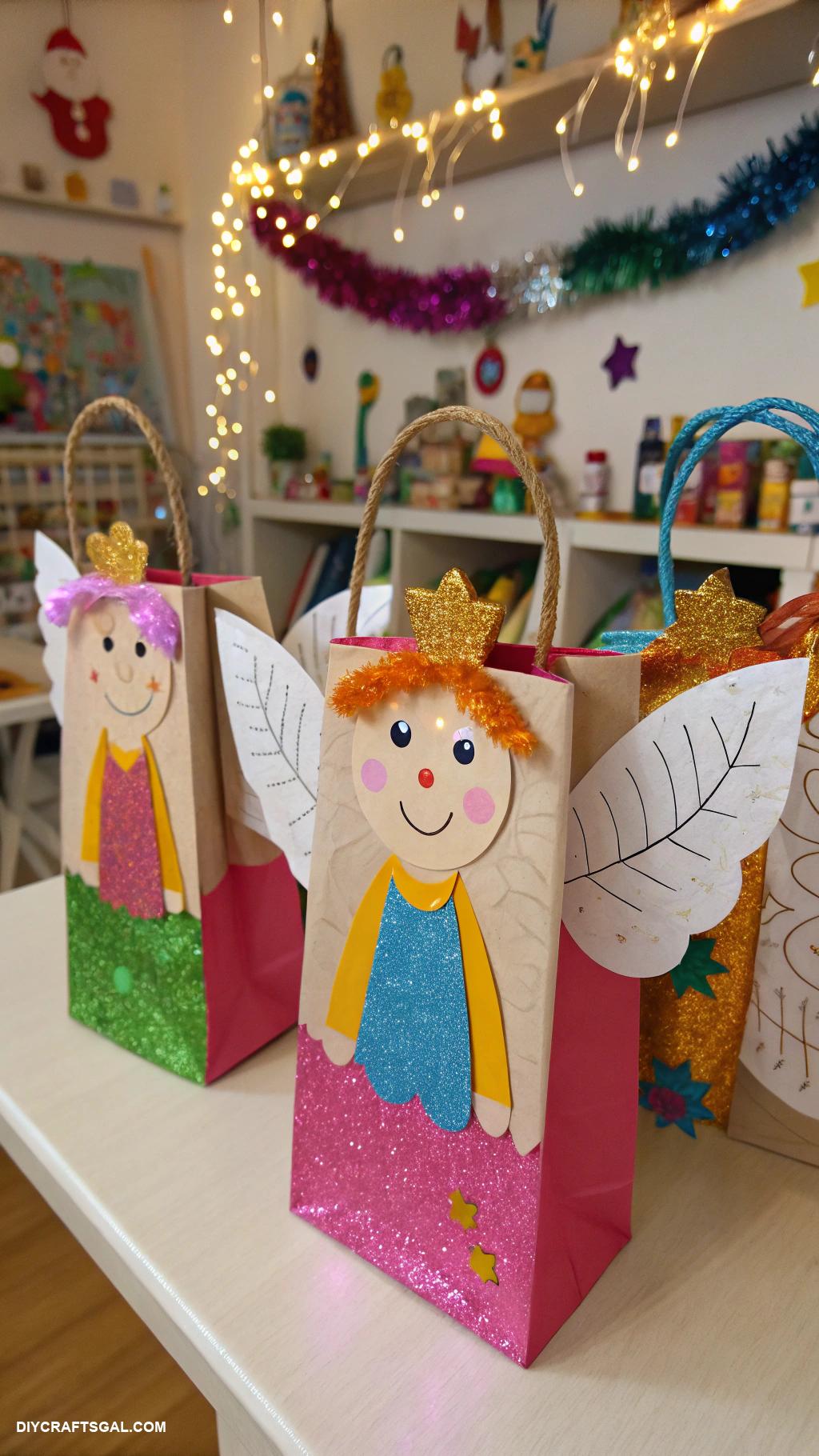 christmas angel crafts Paper bag angel puppets for kids