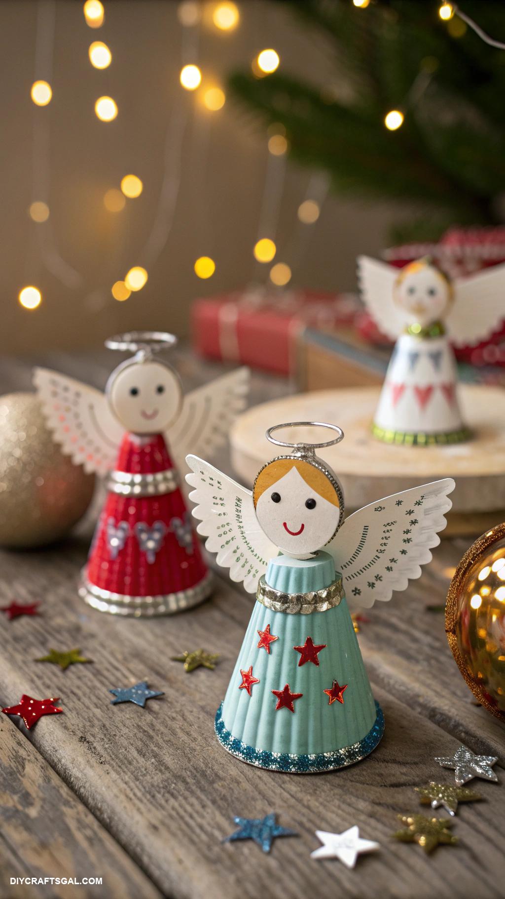 christmas angel crafts Recycled bottle cap angel decorations