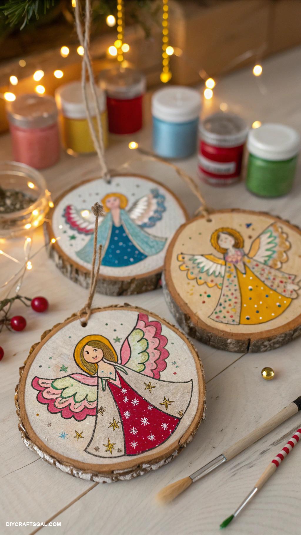 christmas angel crafts Wood slice angel ornaments with paints
