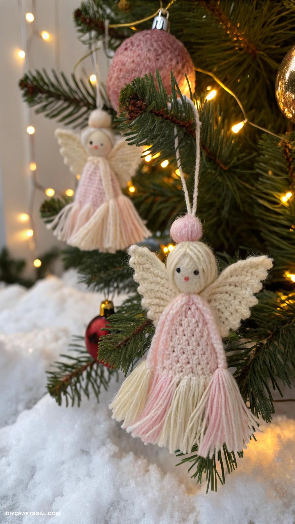 christmas angel crafts Yarn wrapped angel garland for the tree