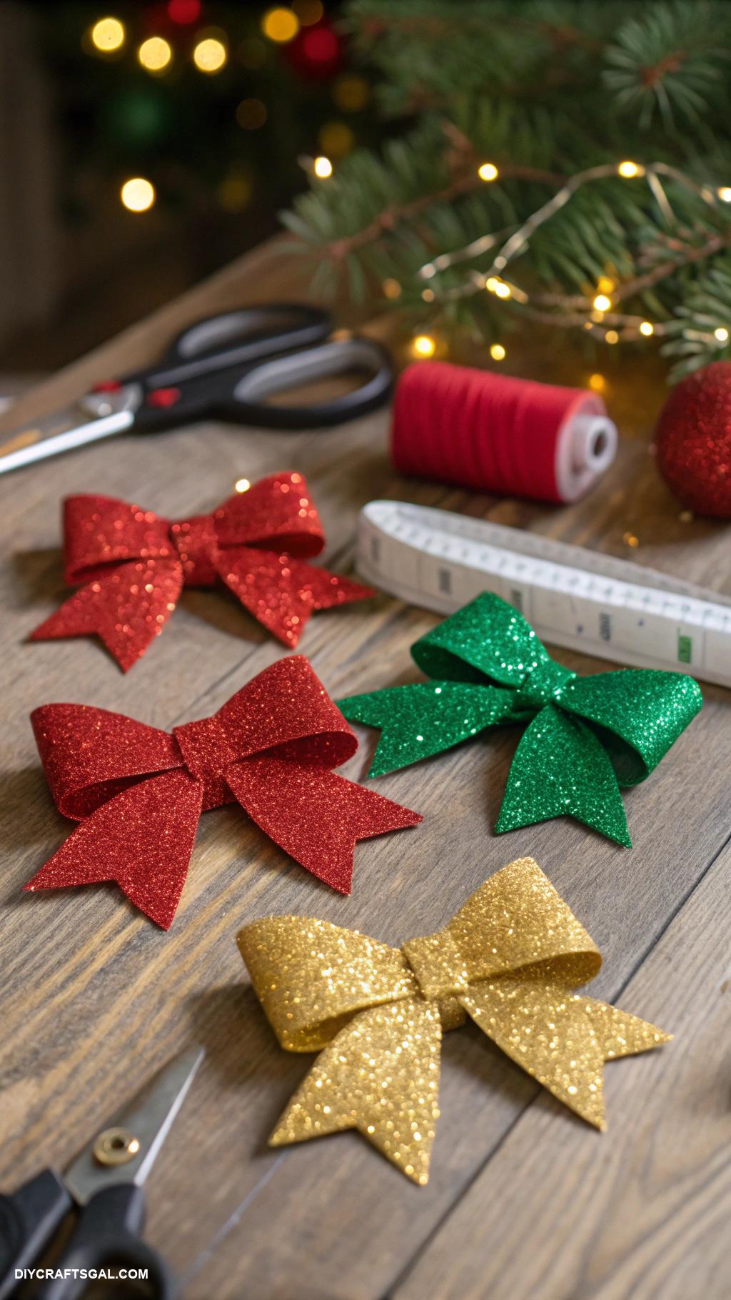 christmas bow crafts Glittery foam sheet bows