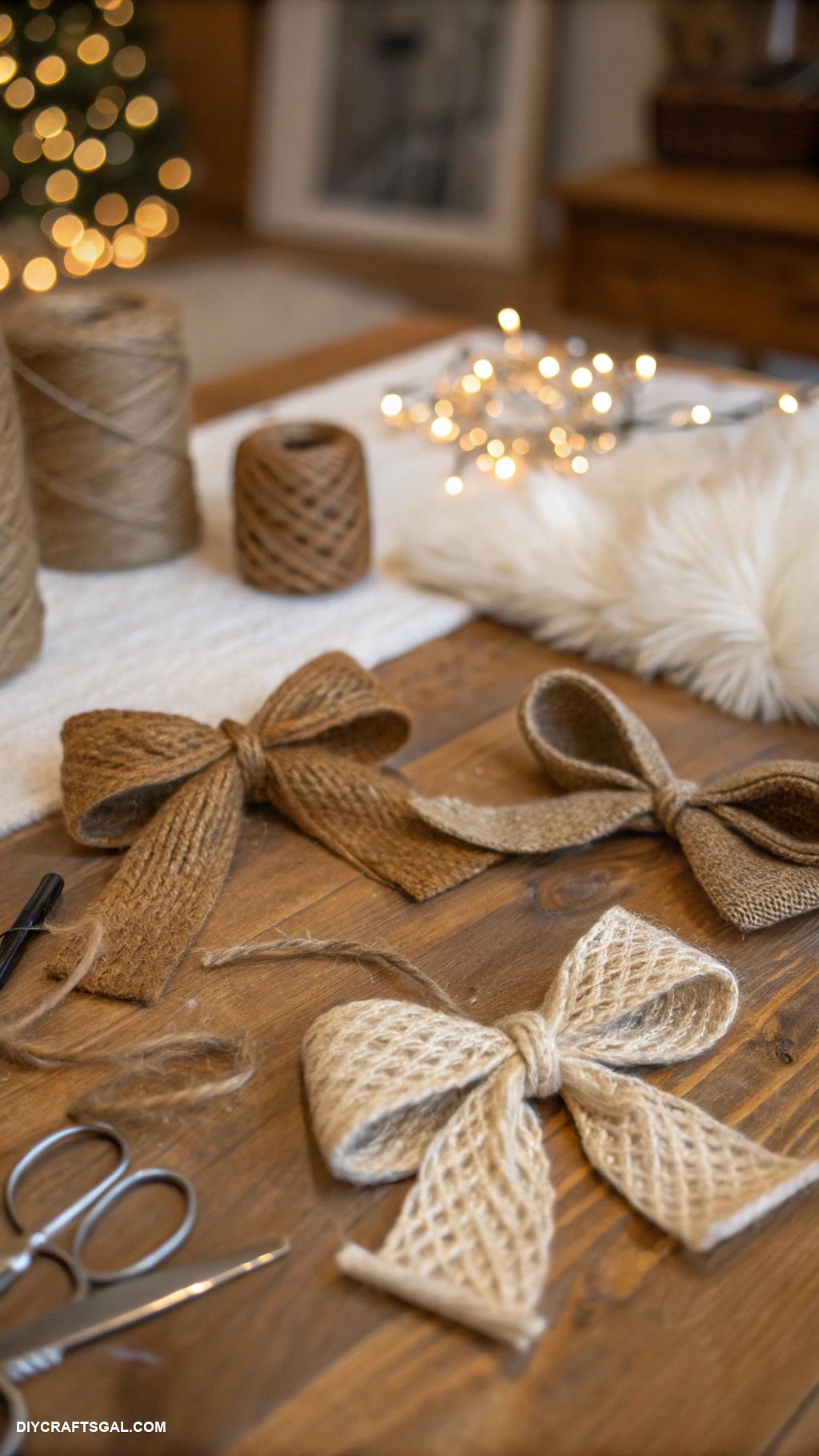christmas bow crafts Jute twine rustic bows