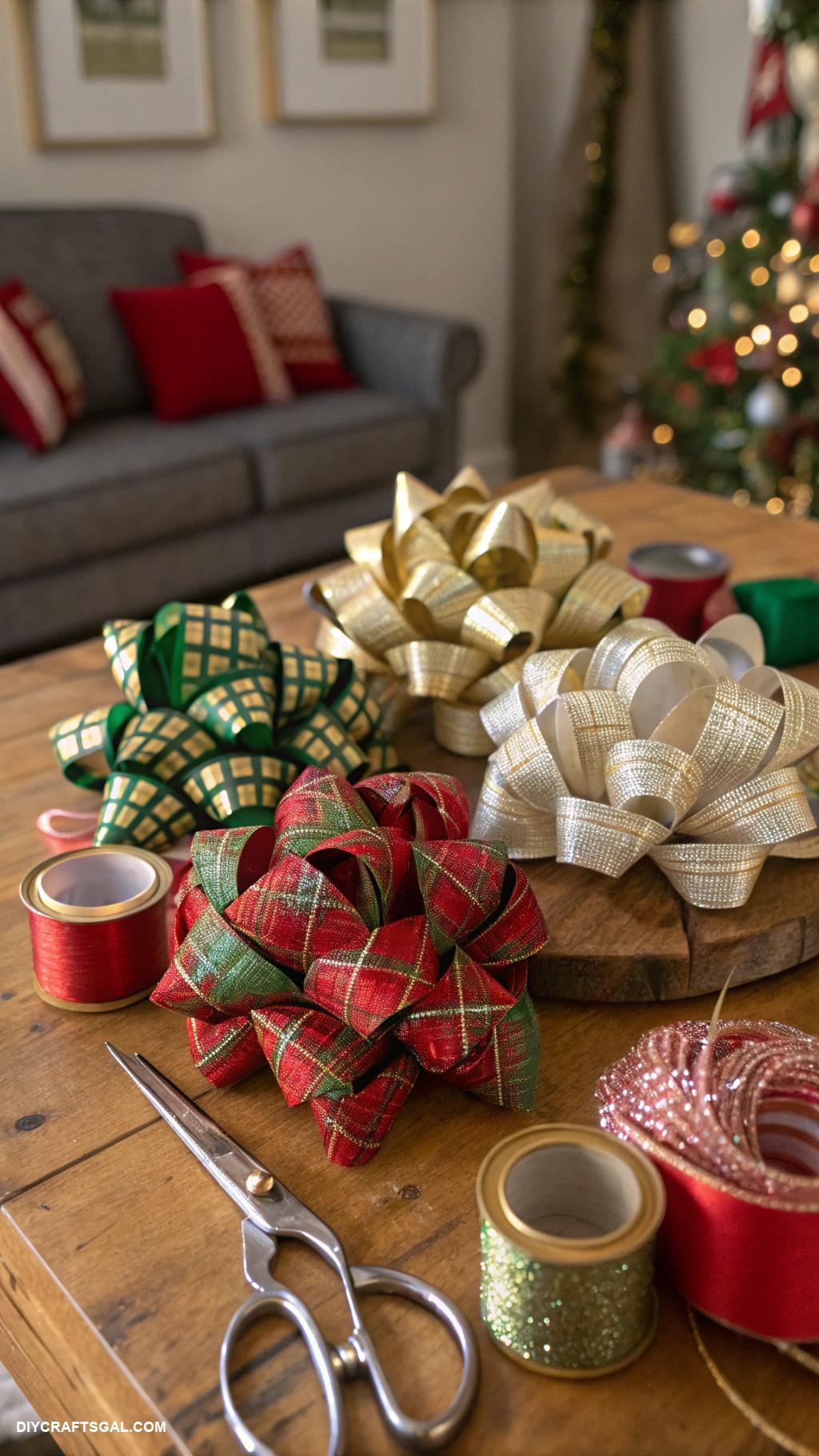 christmas bow crafts Woven fabric strips colorful bows