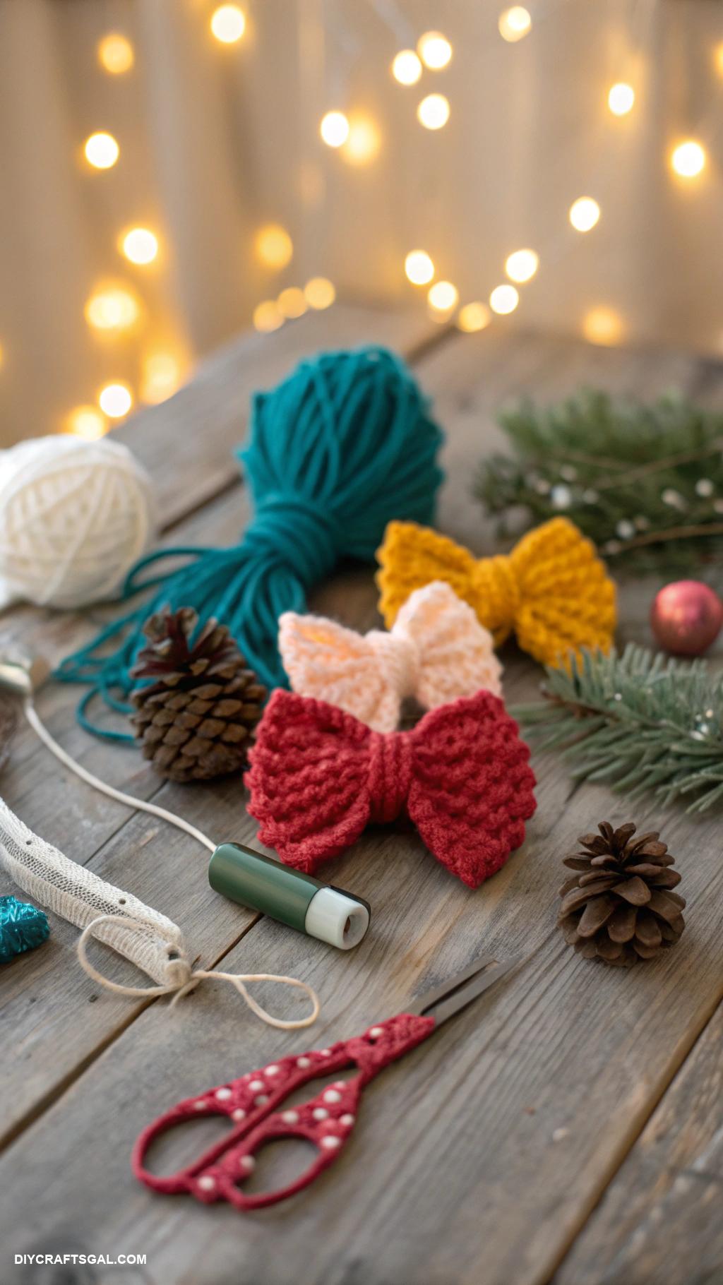 christmas bow crafts Yarn pom pom bows