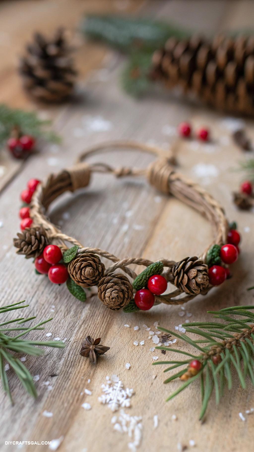 christmas bracelet ideas Pinecone and berry nature bracelet