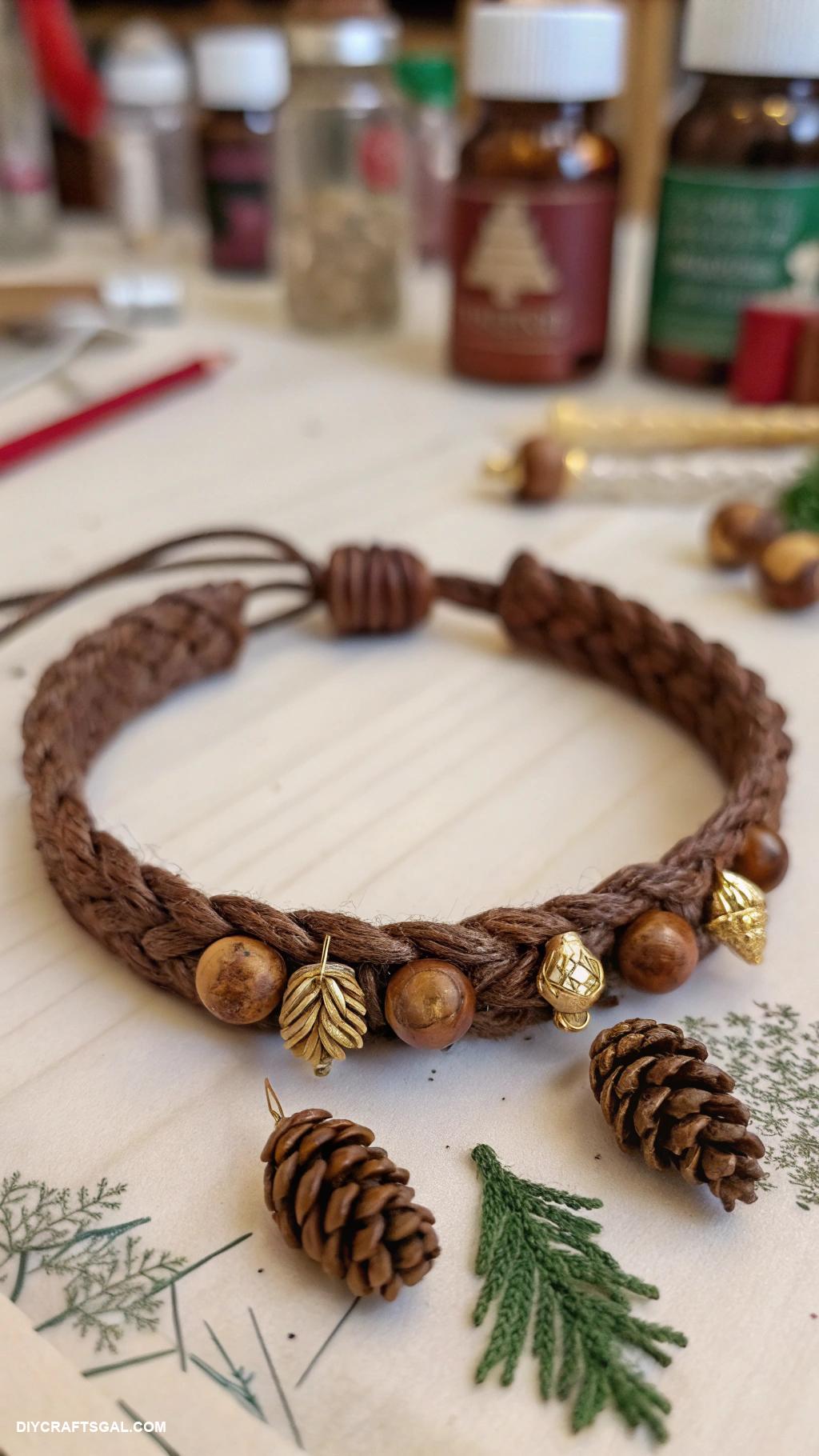 christmas bracelet ideas Yule log themed twine bracelet