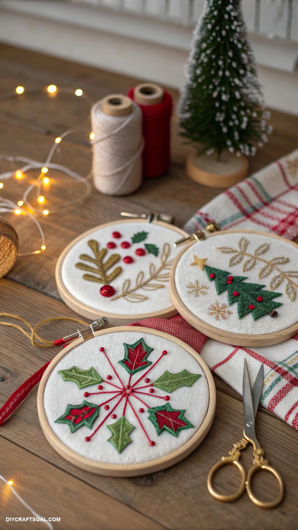christmas embroidery crafts Embroidery hoop gift tags