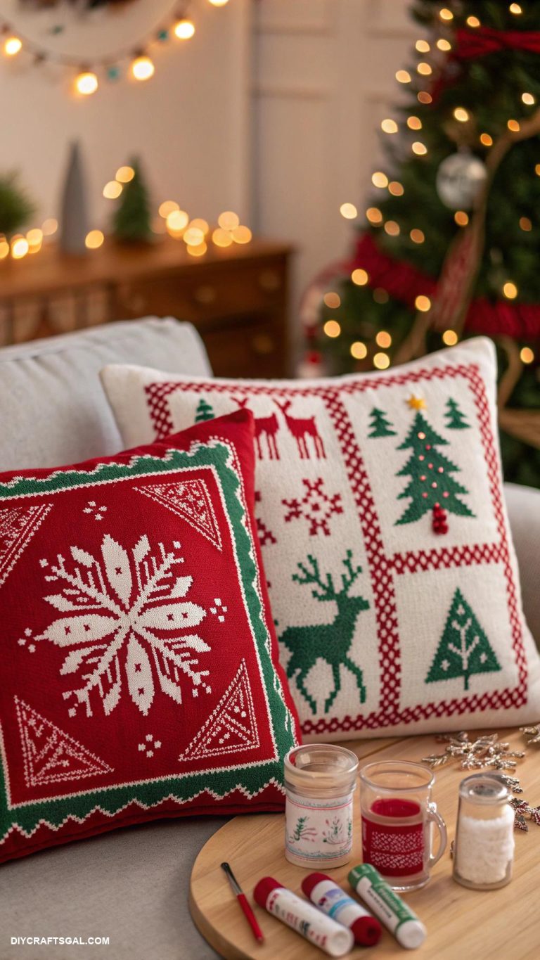 christmas embroidery crafts Festive holiday pillow covers