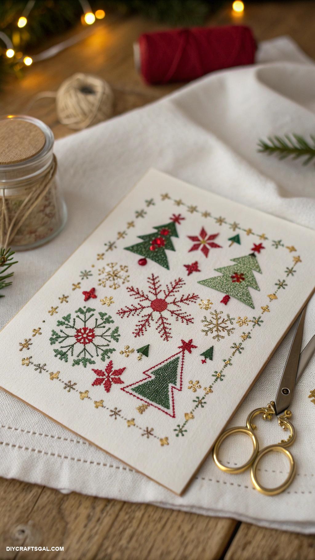 christmas embroidery crafts Hand stitched Christmas cards