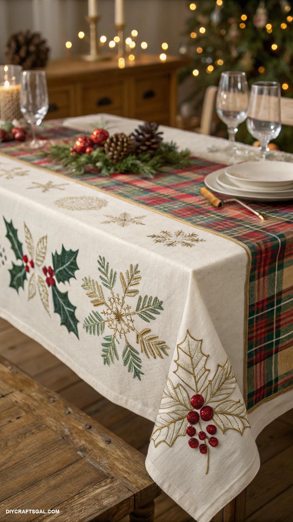 christmas embroidery crafts Reversible holiday table cloths
