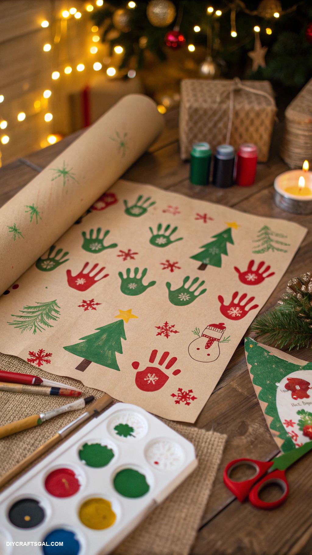 christmas handprint crafts Festive handprint wrapping paper design