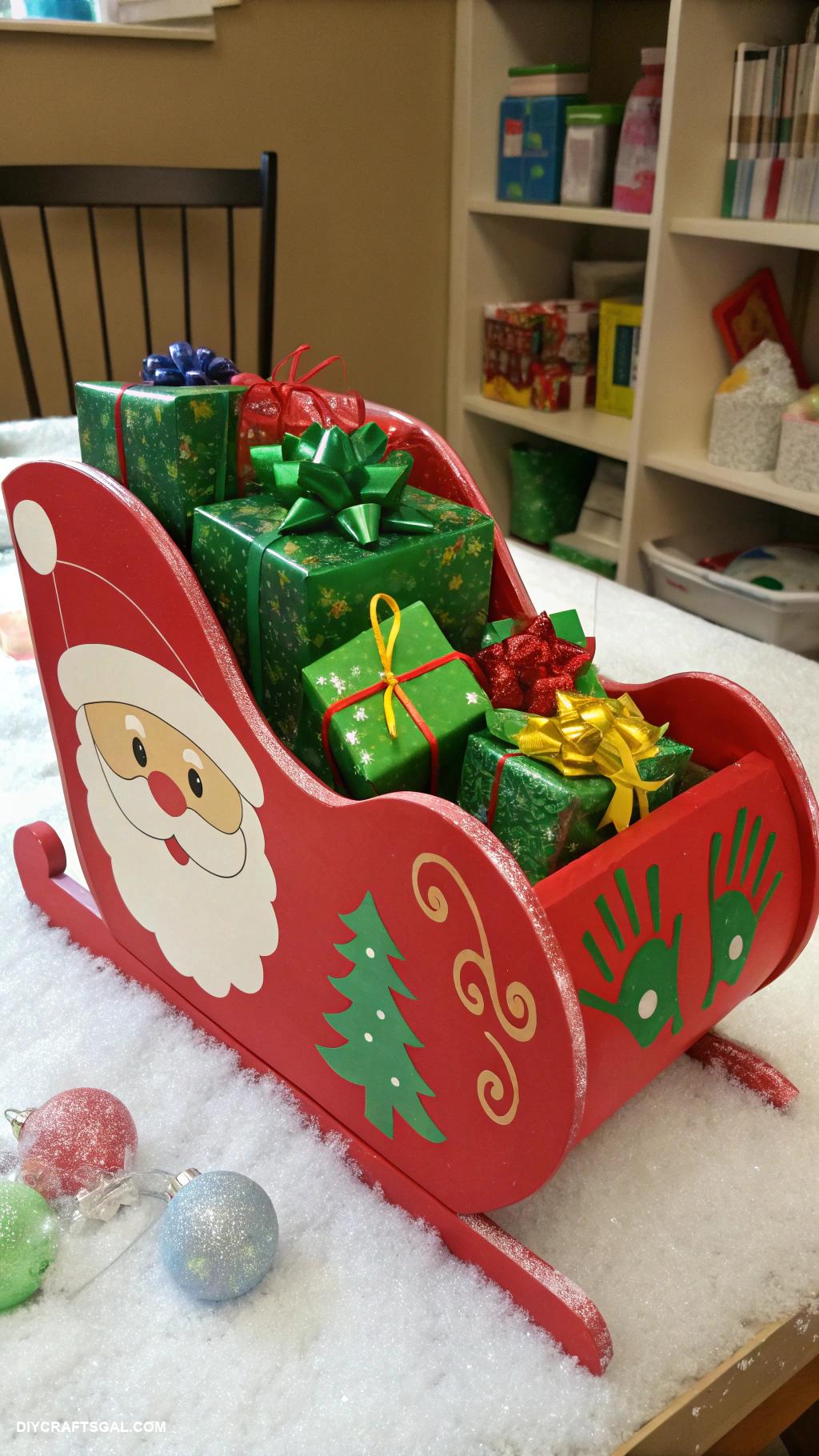 christmas handprint crafts Handprint Santa sleigh filled with gifts