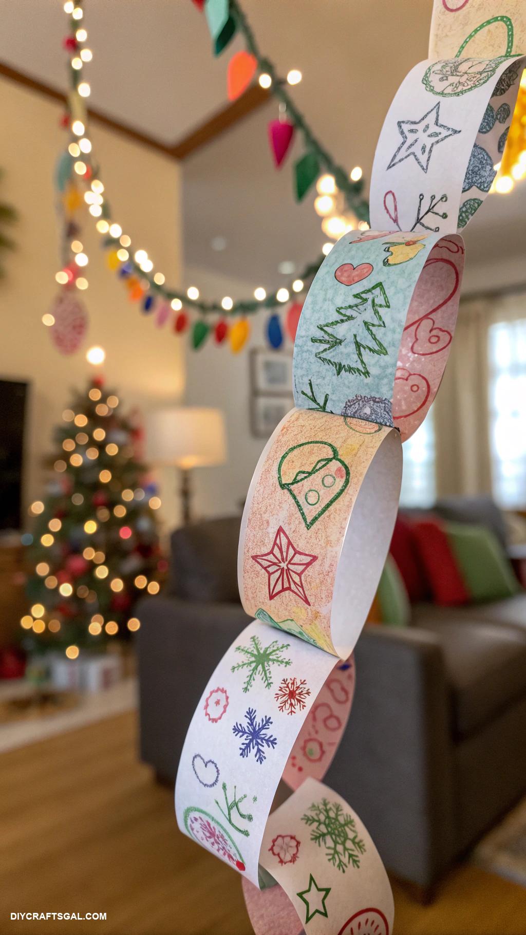 christmas paper chains Childs artwork chain garland