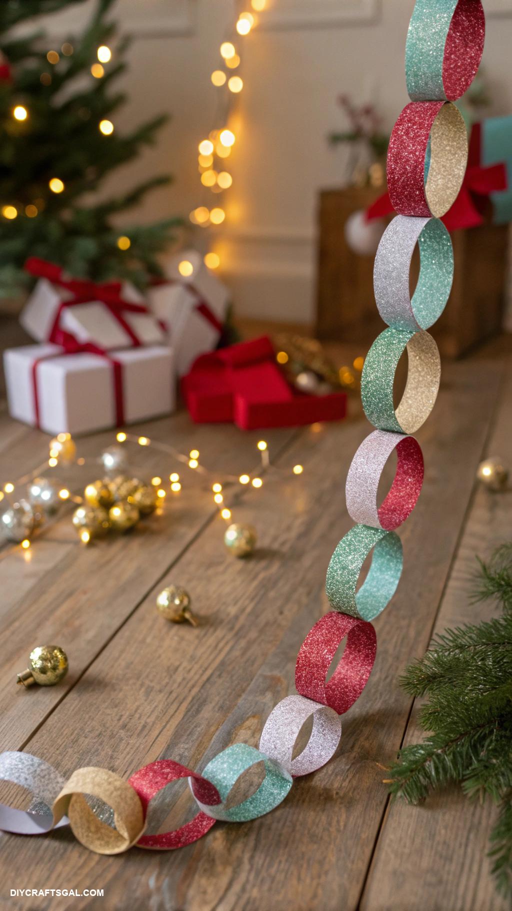 christmas paper chains Glittery cardstock paper loops