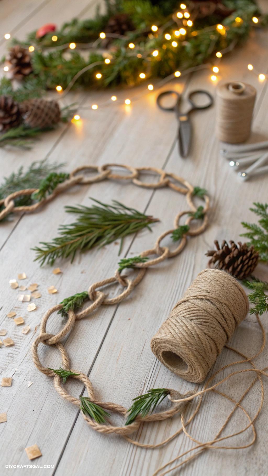 christmas paper chains Natural twine and greenery links