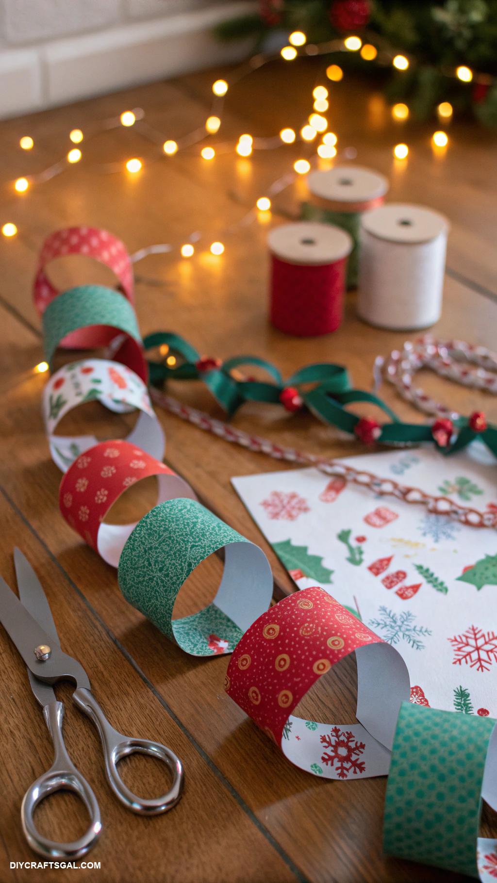 christmas paper chains Patterned fabric strips links