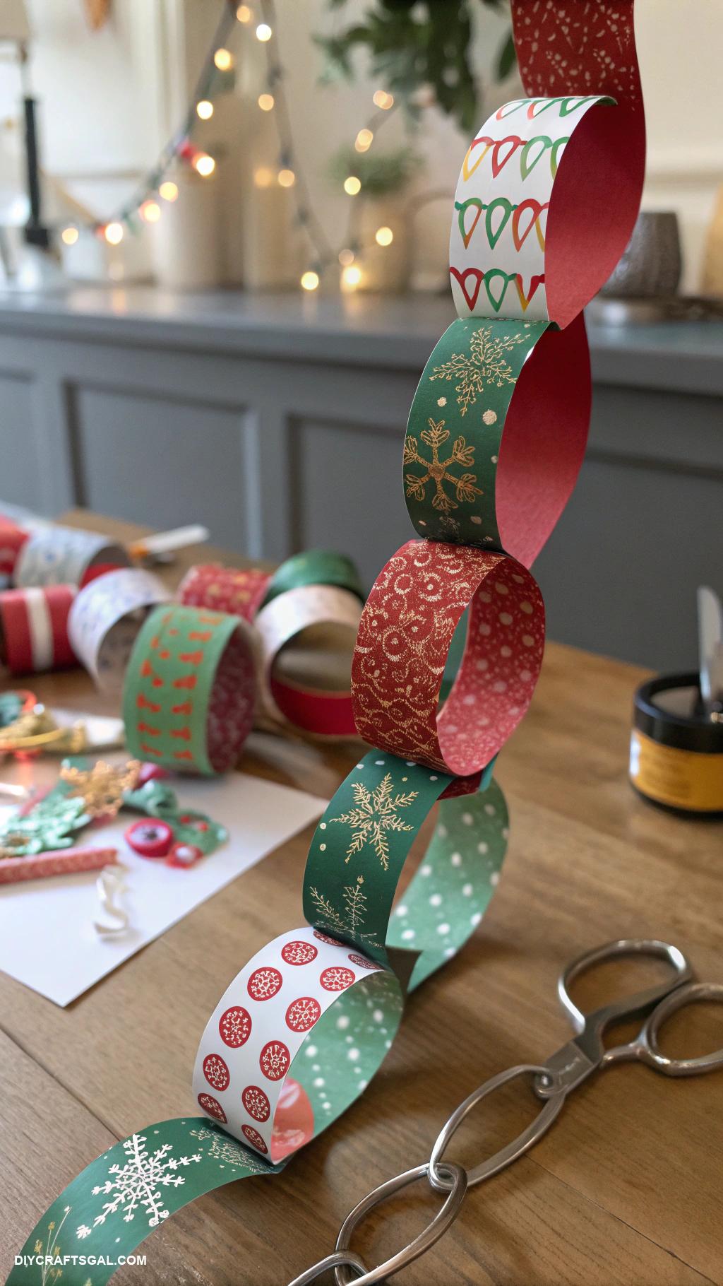 christmas paper chains Recycled gift wrap paper chains