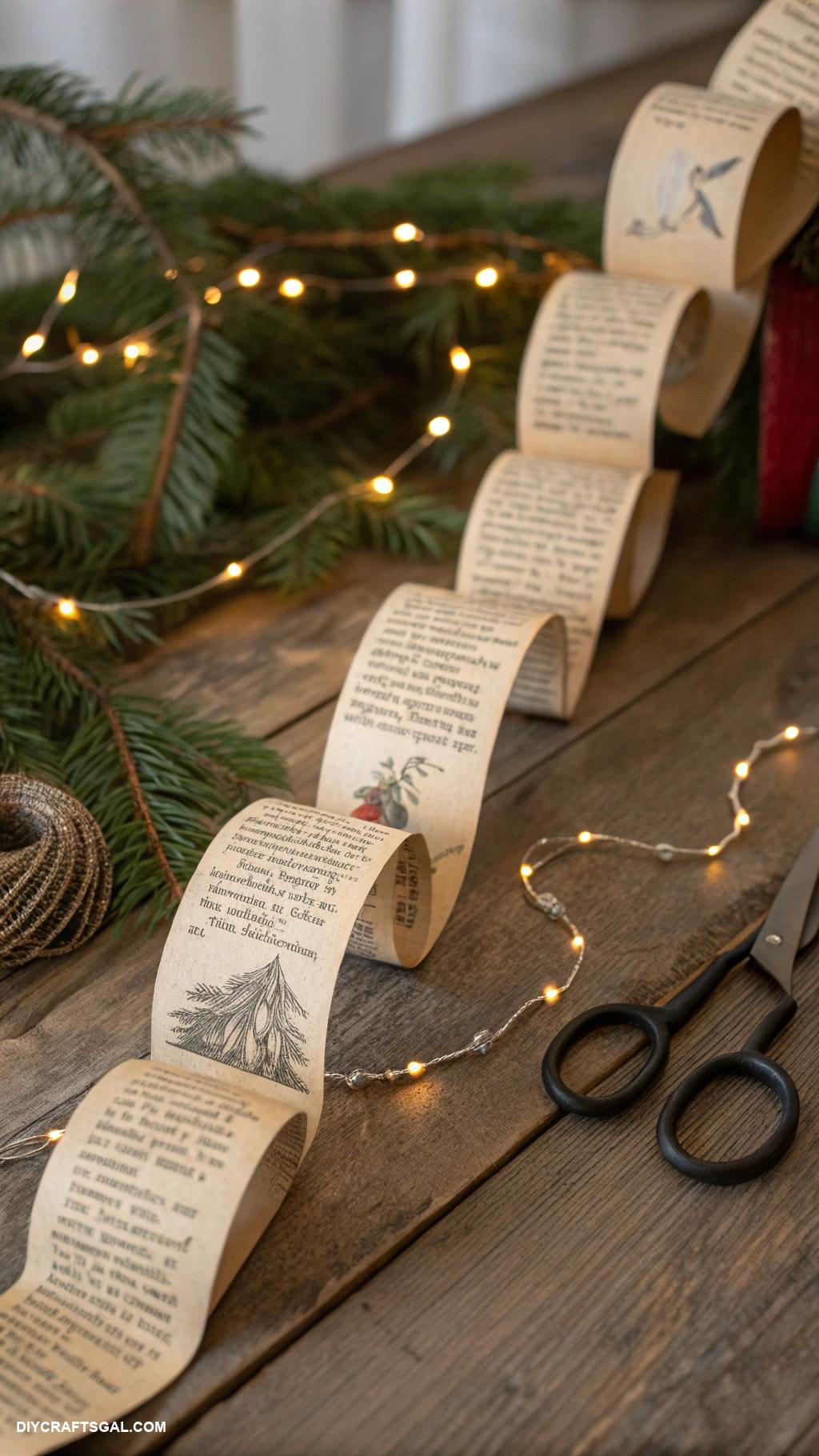 christmas paper chains Vintage book pages chain