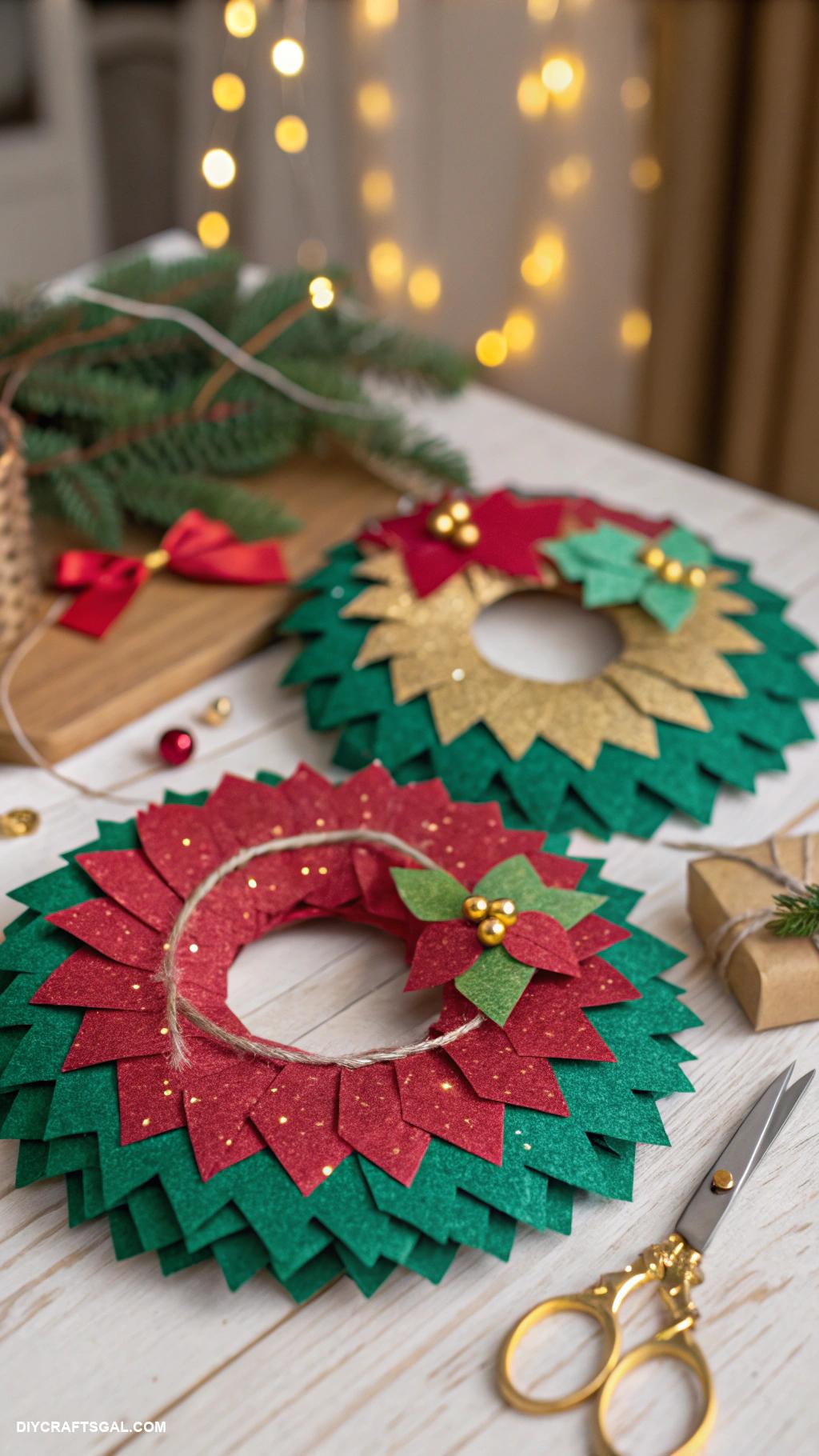 christmas paper crafts Handmade paper wreaths with embellishments