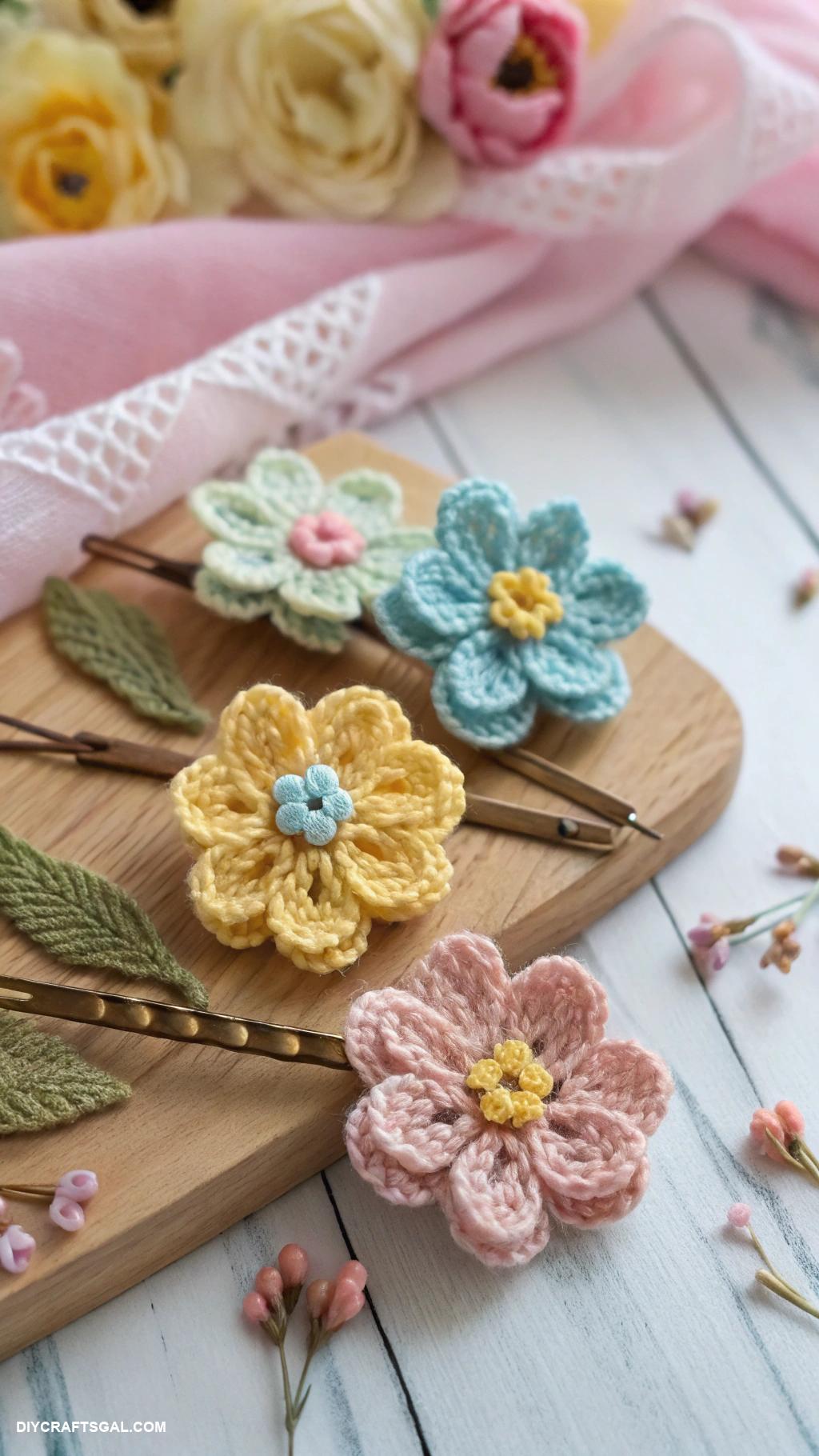 crochet accessories Crocheted flower hairpins for spring flair