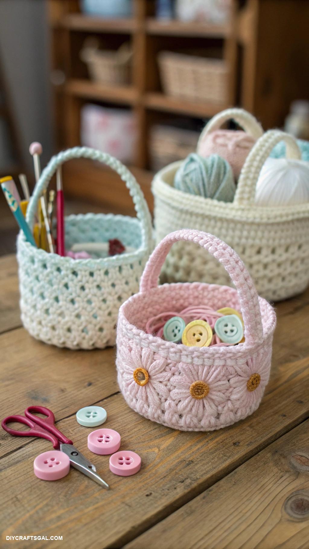 crochet accessories Mini crochet baskets for organizing essentials