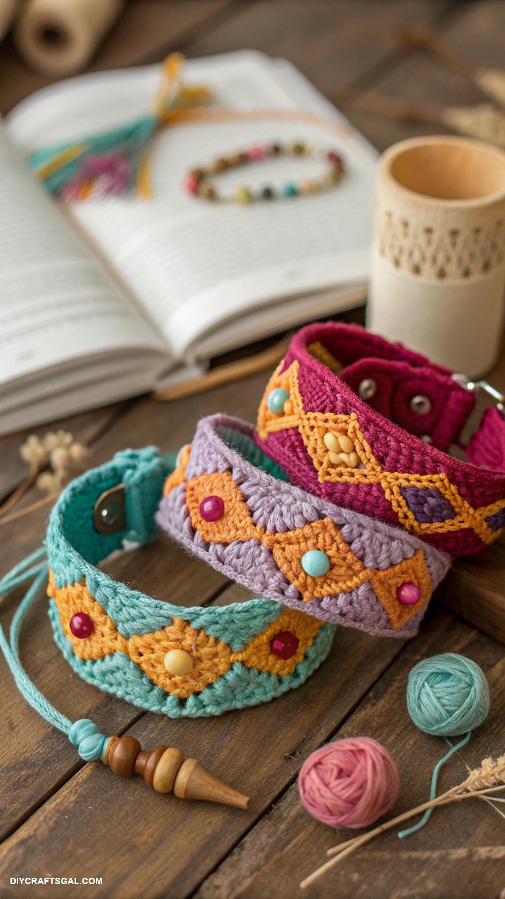 crochet accessories Patchwork crochet cuff bracelets for style