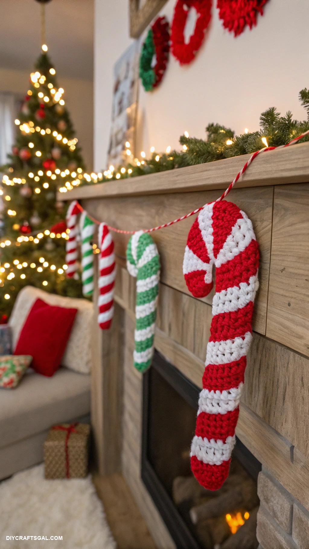 crochet christmas garlands Colorful candy canes in varying sizes