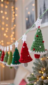 crochet christmas garlands Festive pom pom trees strung together