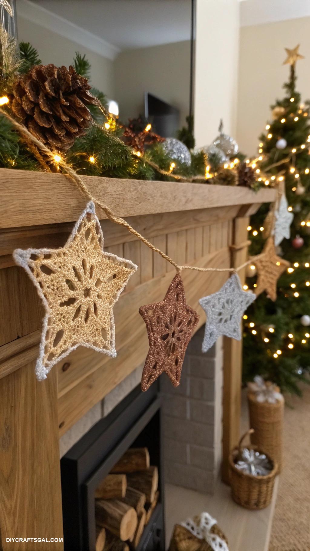 crochet christmas garlands Shimmery stars with metallic yarn