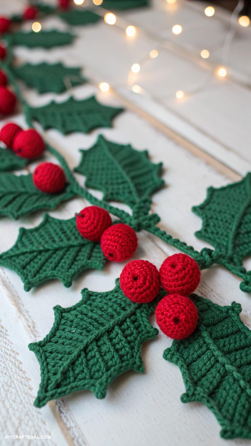 crochet christmas garlands Traditional holly leaves and berries