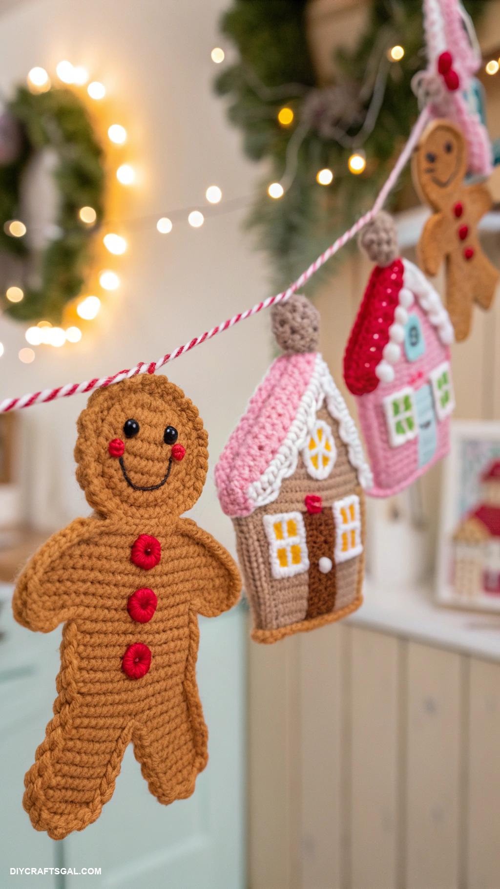 crochet christmas garlands Whimsical gingerbread men and houses