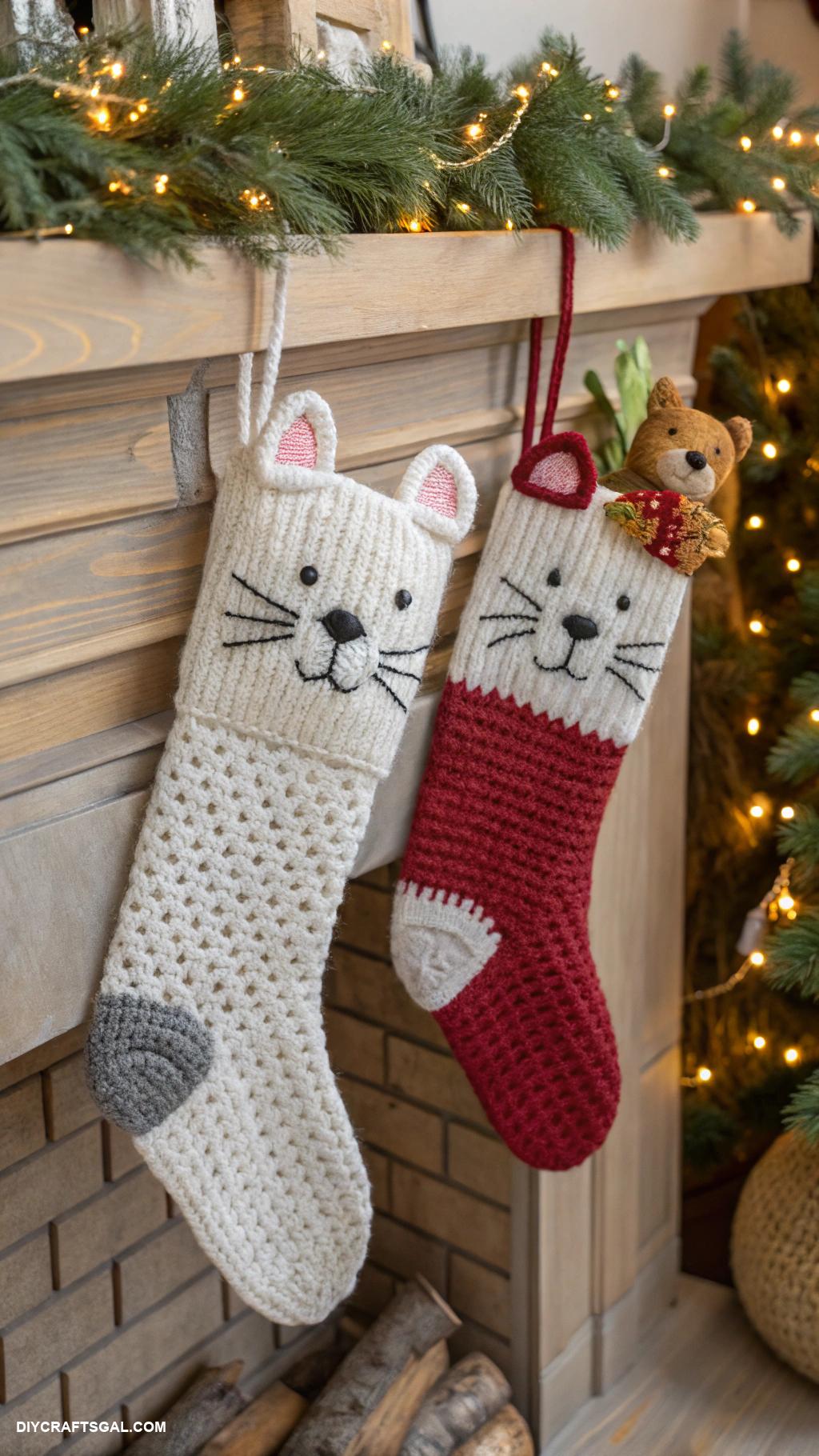 crochet christmas stockings Animal shaped with whiskers and ears