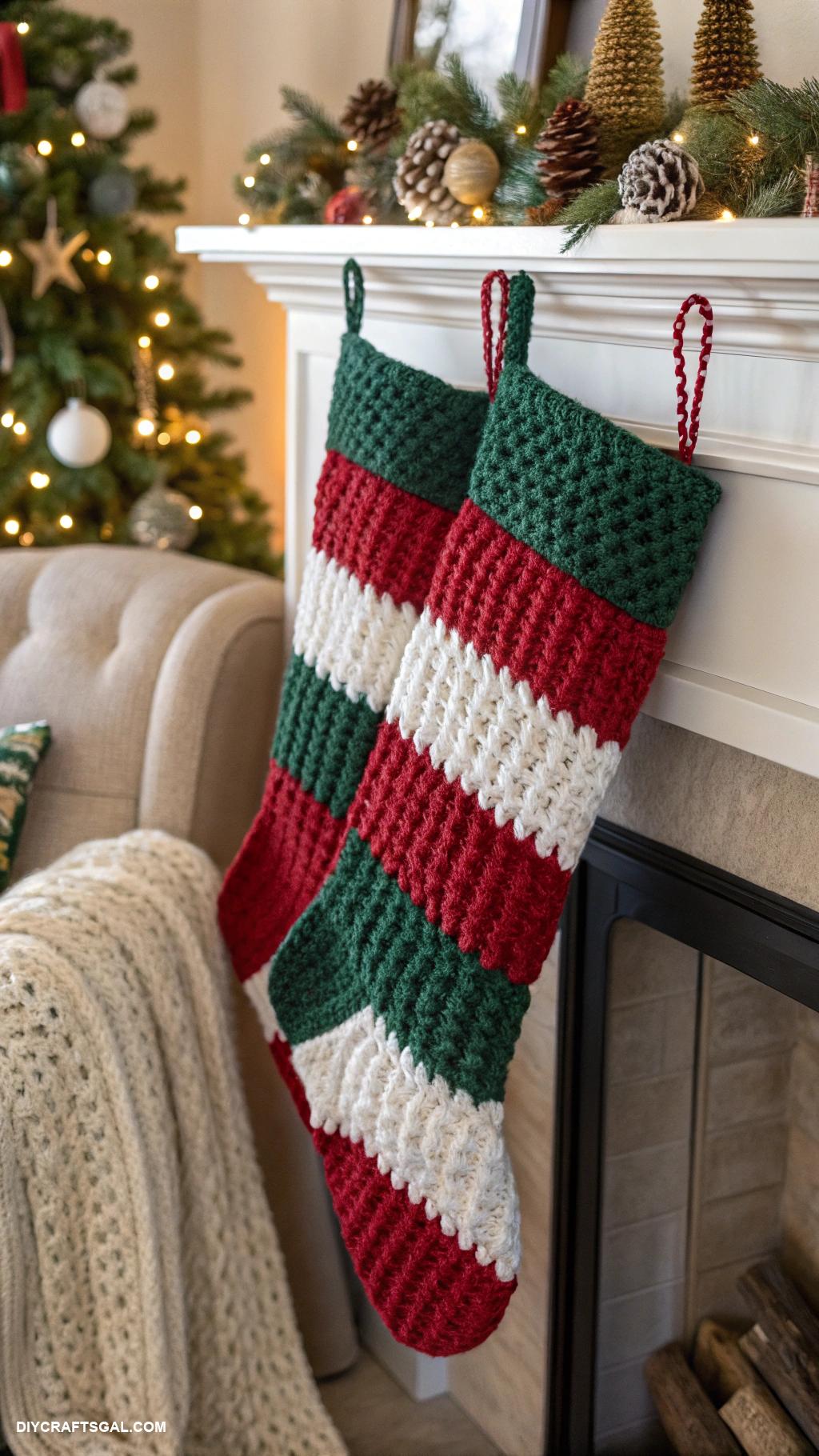 crochet christmas stockings Bold stripes in alternating colors