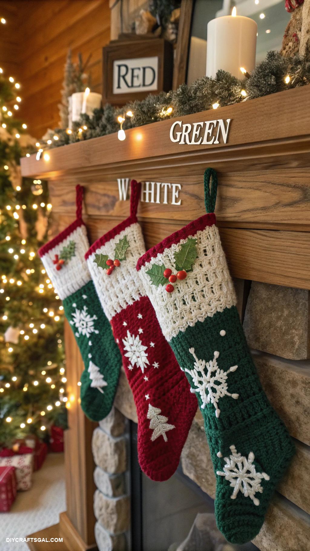 crochet christmas stockings Personalized initials embroidered on top