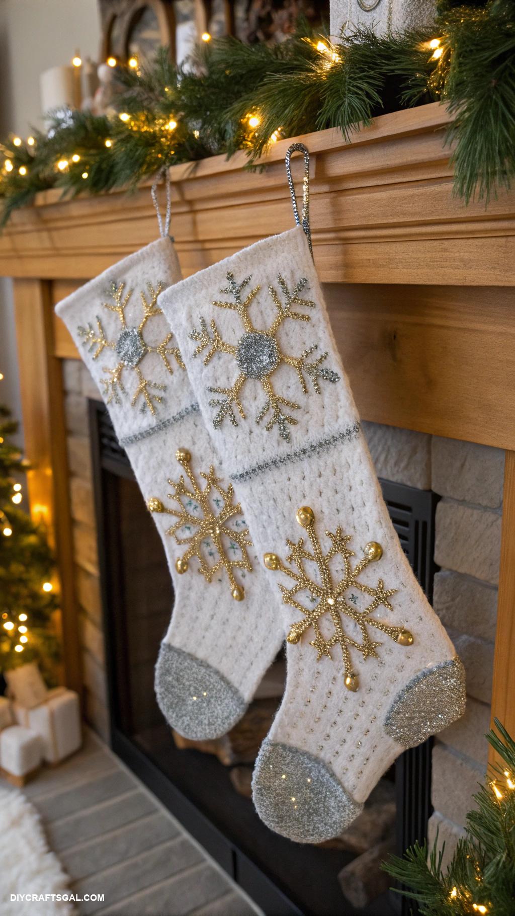 crochet christmas stockings Snowflake design with glittery accents