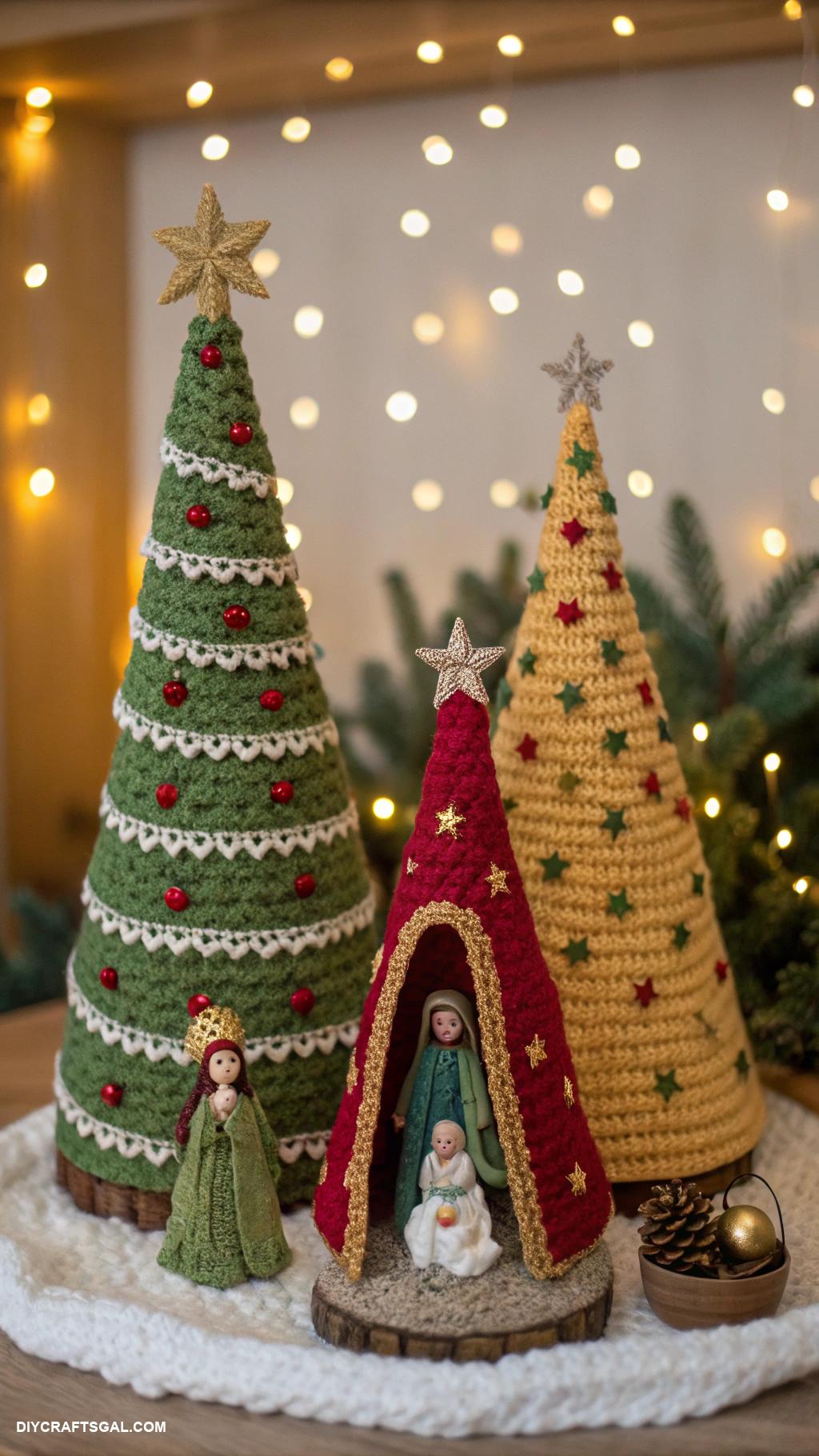 crochet christmas trees Nativity scene integrated with crochet trees