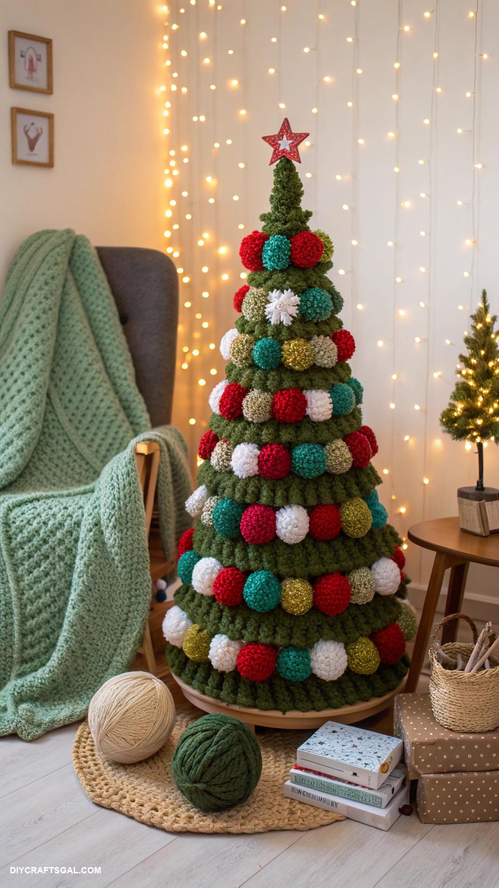 crochet christmas trees Oversized tree with cascading pom poms
