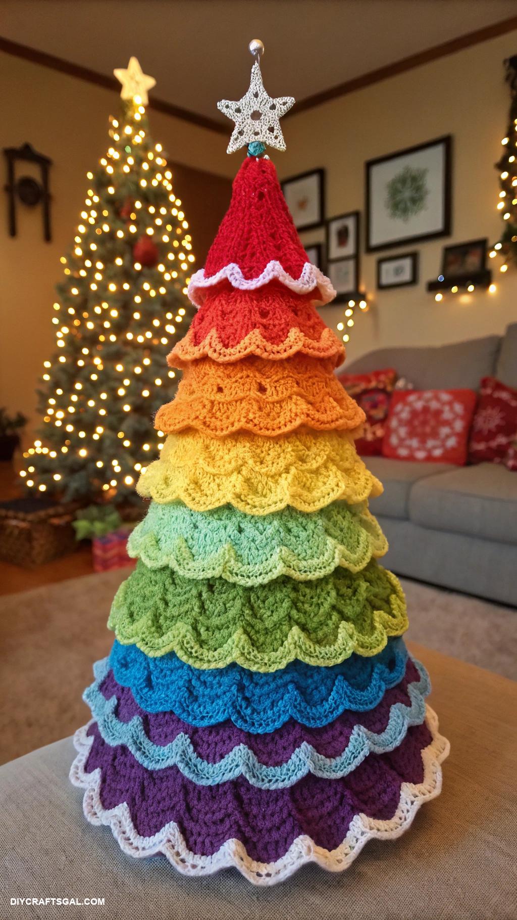 crochet christmas trees Rainbow striped tree for a vibrant decor
